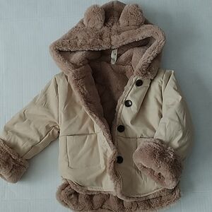 B Boys 9mo Faux Fur Lined Jacket with Bear Hood. 9M